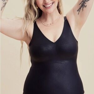 Knix birds papaya faux leather body suit M+